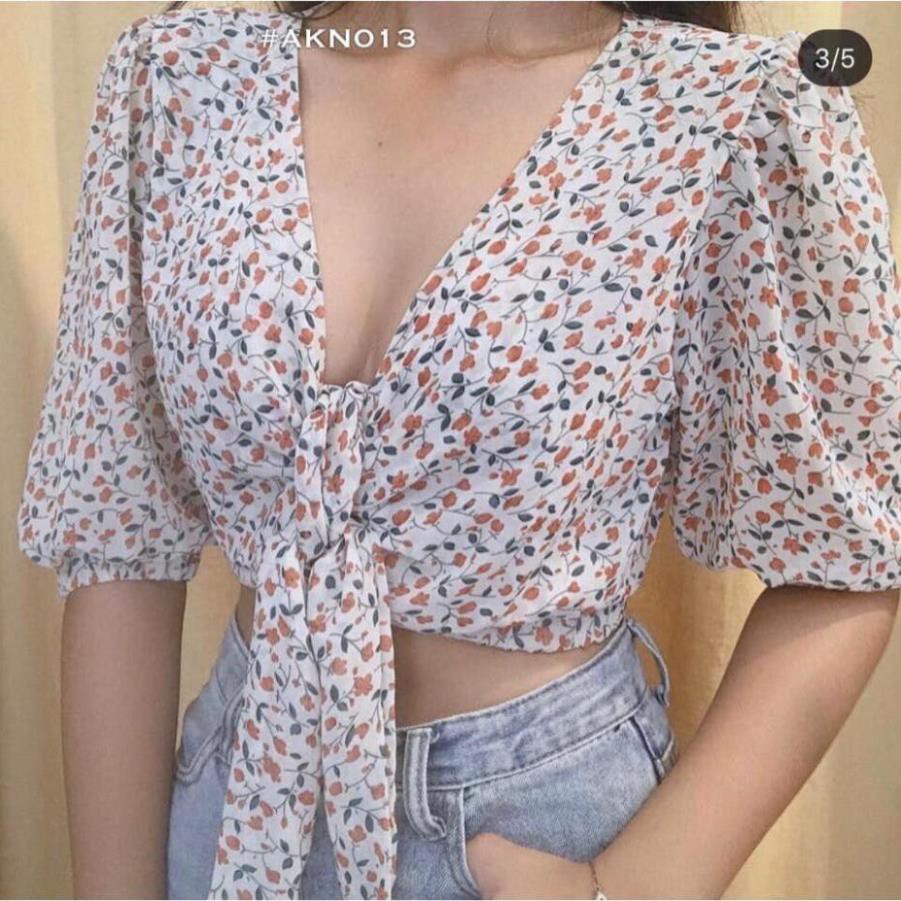 💝 FREESHIP 💝 Áo Croptop hoa nhí nơ ngực AKN013 [Mẫu Mới Hè 2021]