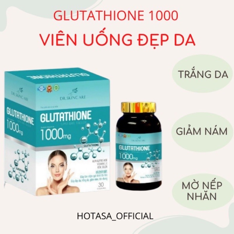 Viên uống trắng da Glutathione 1000mg ⚡ CHÍNH HÃNG ⚡ Viên uống trắng da Glutathione Dr.Skincare cho làn da căng mịn