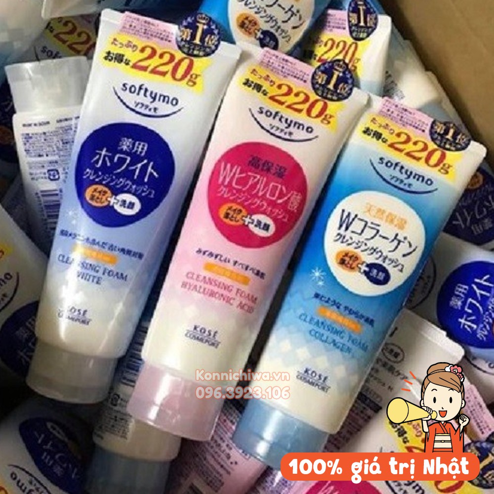 |Date MƠI| Sữa rửa mặt KOSÉ Softymo tuýp 220g dưỡng ẩm, sáng da, bổ sung collagen - hàng nội địa Nhật Bản