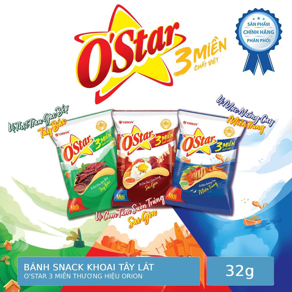 Bánh Snack Khoai Tây Lát O'star 3 Miền 32g