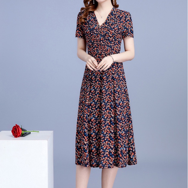 Đầm Hoa Ngắn Tay Cổ Tròn Dáng Ôm Xinh Xắn Thời Trang Cho Nữ