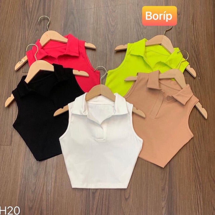 [Mã FASHIONT4WA2 giảm 10K đơn 50K] Áo Croptop Ba Lỗ Cổ Bẻ Thun Borip Thời Trang 2020- Hàng Có Sẵn | BigBuy360 - bigbuy360.vn