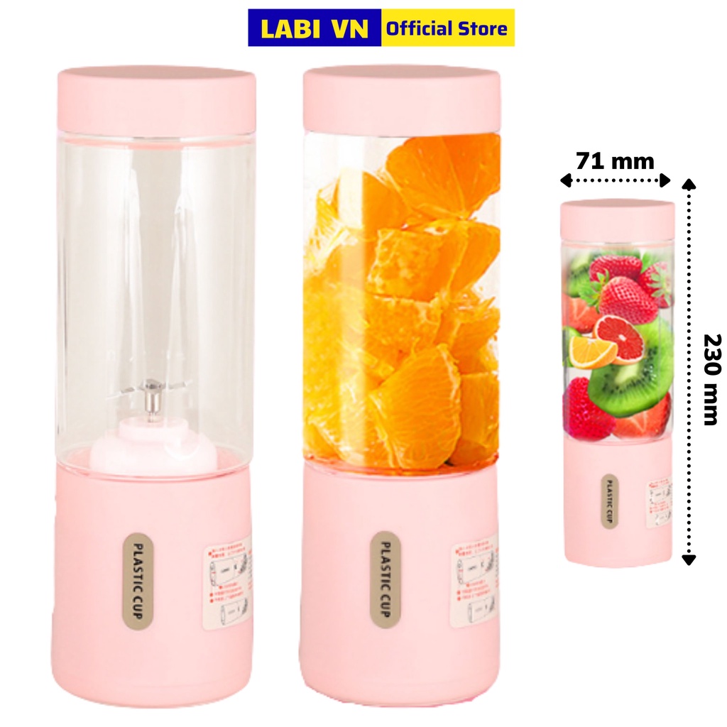 Máy xay sinh tố trái cây mini cầm tay tích điện không dây cắm công suất 30W, 350ml LABI VN LB064