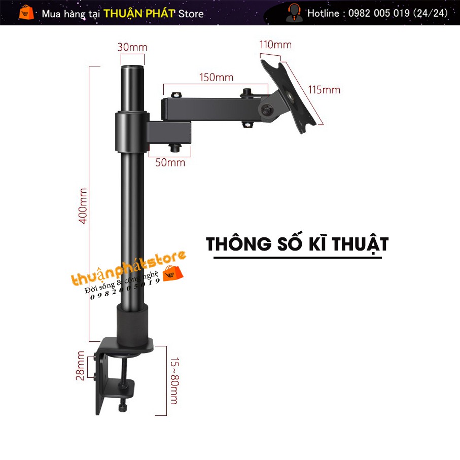 Giá Treo Màn Hình Arm Monitor Tay 20cm - Model WH701 - Tải Trọng 6,5 Kg - Xoay Màn 360 Độ