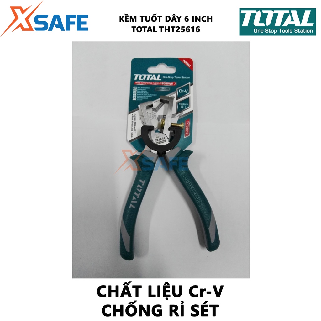 Kềm tuốt dây điện TOTAL THT25616 kích thước 6 inch(160mm), chất liệu thép CR-V bền bỉ không gỉ, đen bóng - [XSAFE]