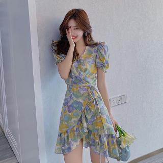 size S-2XL Voan hoa xanh  Đầm Midi Hoa Thời Trang Hè 2021 Xinh Xắn Cho Nữ