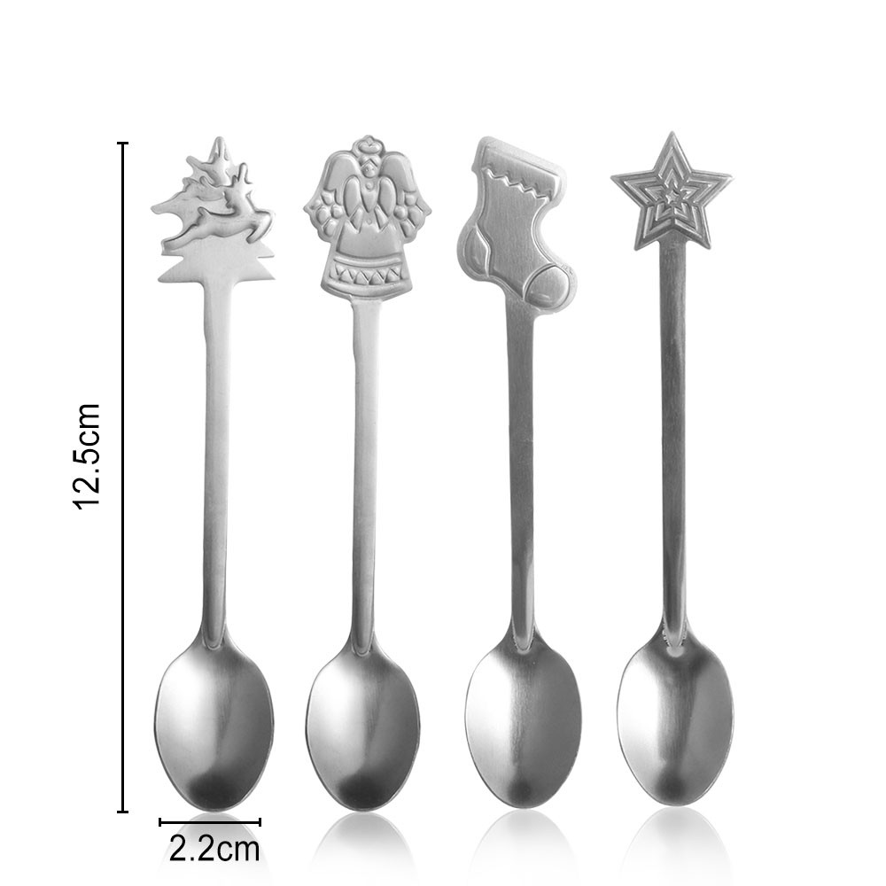 4pcs/set Christmas Tree Ice Cream Kitchen & Dining Snowman Stainless Steel Christmas Coffee Spoons