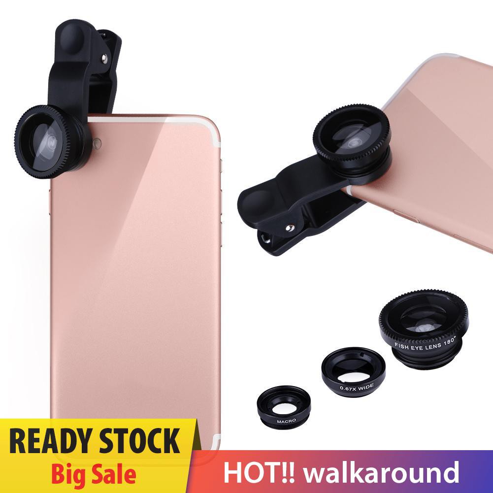 Walk Clip 3-in-1 180 Fish-Eye Lens+Wide Angle Lens+Macro Lens Black