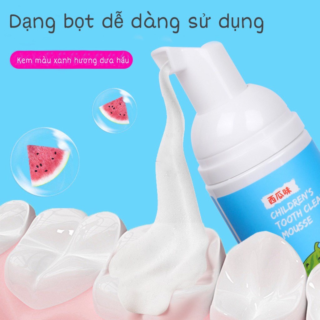 Kem đánh răng trẻ em MOUSSE dạng bọt hương dâu, hương dưa hấu an toàn cho bé