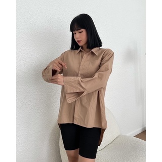 Sơ mi oversize vạt bầu một túi