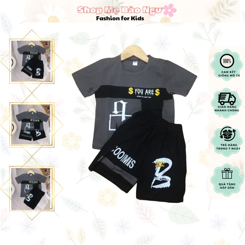 Đồ bộ bé trai, set bộ bé trai, set đồ bé trai chất cotton phối 2 màu kèm chữ