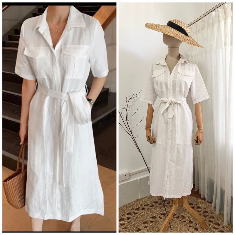 Đầm sơ mi Linen