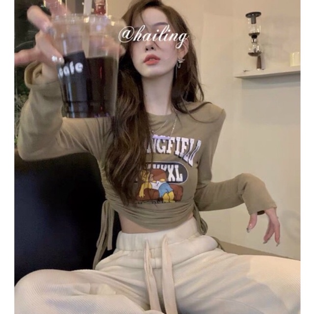 Áo croptop thun borip rút hông td
