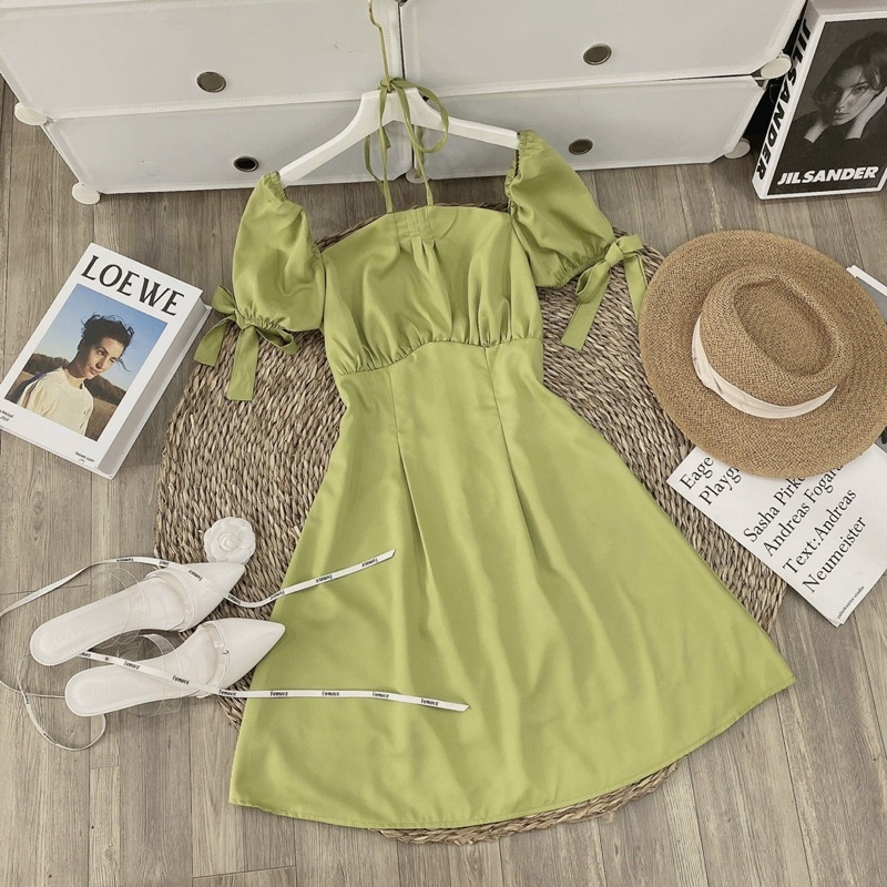 Váy Cổ Yếm Tay Nơ 2 Màu Siêu Xinh Có Ảnh Thật Kèm Video | BigBuy360 - bigbuy360.vn