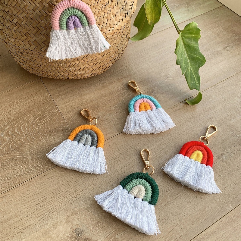 ✿ Móc Khóa Macrame Màu Cầu Vồng Phong Cách Boho Dành Cho Nam Nữ