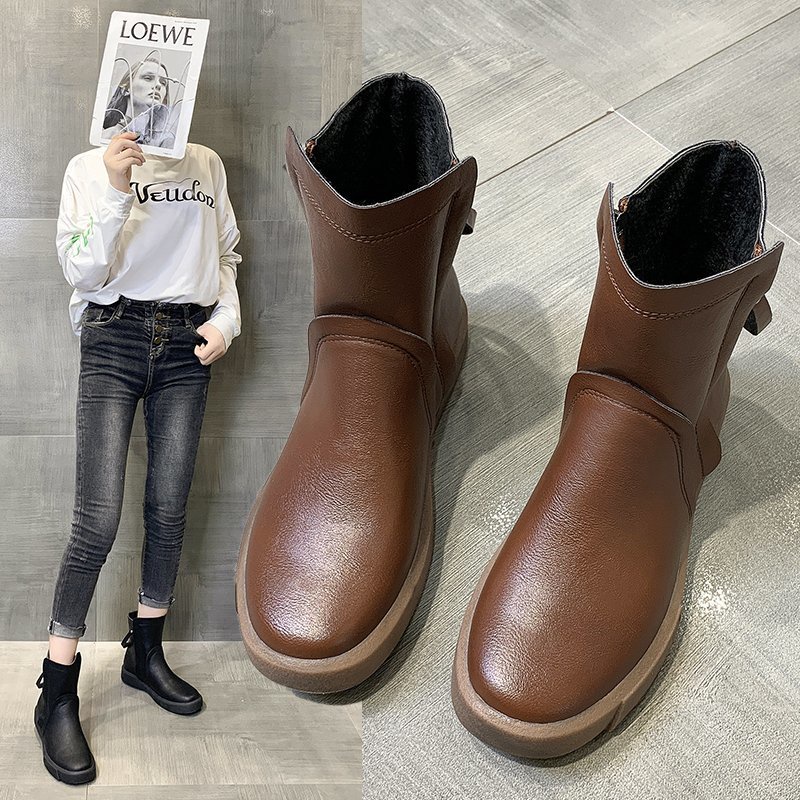 Giày Bốt Martin Chất Da Lót Cotton Dày Dặn Phong Cách Anh Quốc Cổ Điển Thời Trang Cho Nữ Size 35-42 / 42