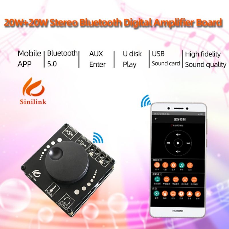 Mạch loa bluetooth XY-AP15H Mạch khuếch đại âm thanh Sinilink 20w*2 Bluetooth 5.0. Nguồn DC 12-24 Volt