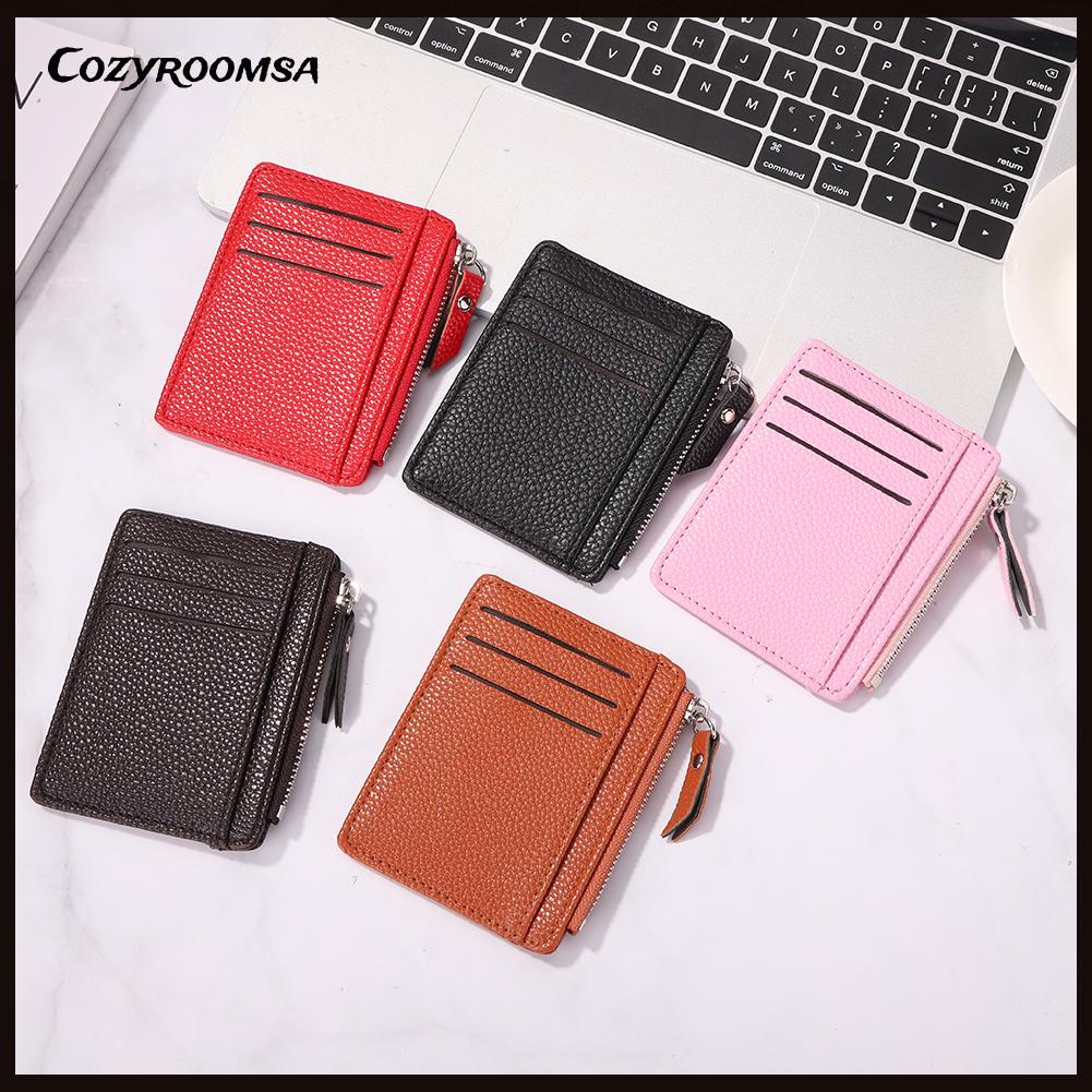 Ví da PU đựng tiền xu có khóa kéo phong cách cổ điển thời trang cho nữ