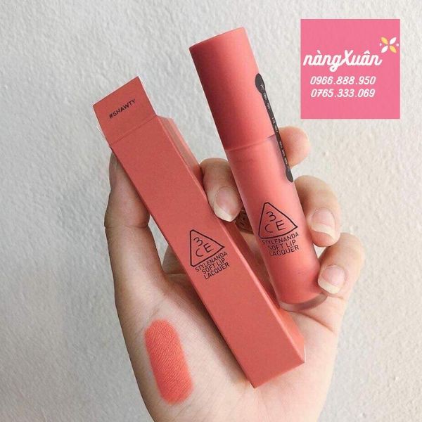 (AUTH, TEM HIDDEN TAG) Son Kem 3CE Soft Lip Lacquer Shawty – Hồng Tươi