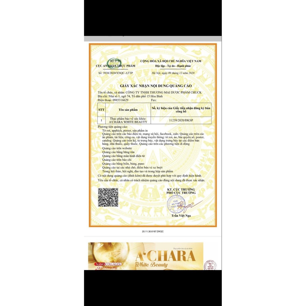 A'chara White Beauty Viên uống trắng da, căng da hộp 30 viên | Thế Giới Skin Care