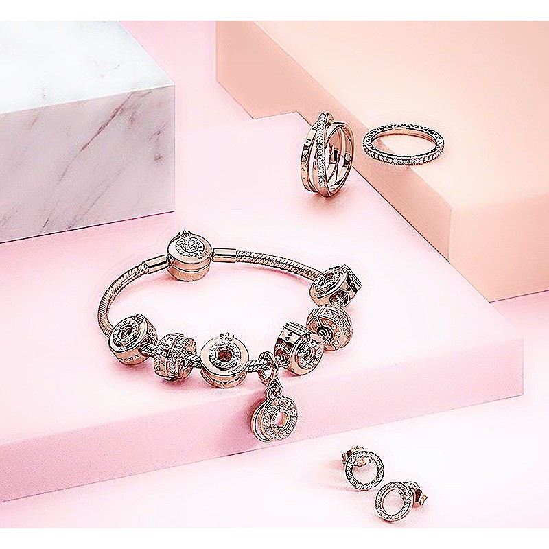 CHARM PAN ALE VÀNG HỒNG VƯƠNG MIỆN ĐÍNH ĐÁ GIỮA BẠC S925 HÀNG CAO CẤP