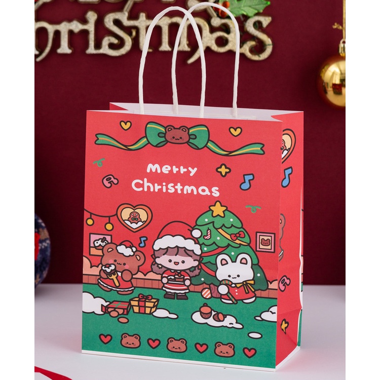 Túi giấy kraft đựng bánh/gói quà hình gấu hoạt hình kiểu Hàn Quốc