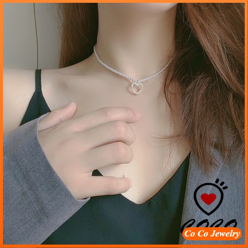 Dây chuyền mặt trái tim đính đá zircon thời trang Hàn Quốc xinh xắn