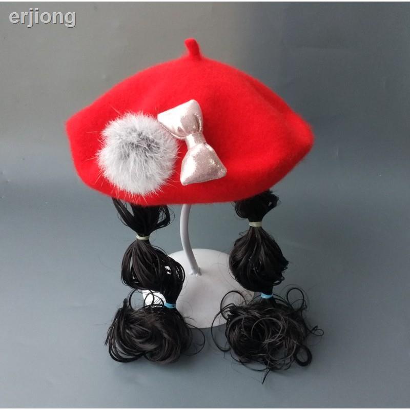 ✽Set nón beret trang trí tóc giả và kẹp tóc đáng yêu cho bé gái