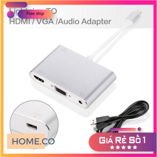 Cáp nối iPhone với đầu dây HDMI hoặc VGA Lightning to HDMI và VGA Audio để xem máy chiếu tivi cáp HDMI cho iphone