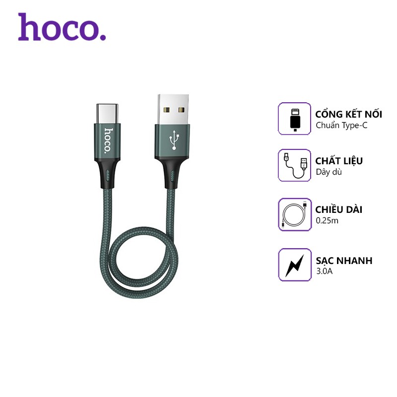 Cáp sạc nhanh Hoco DU10 Pro dây dù 3.0A, cổng kết nối Micro Usb, dài 0.25m