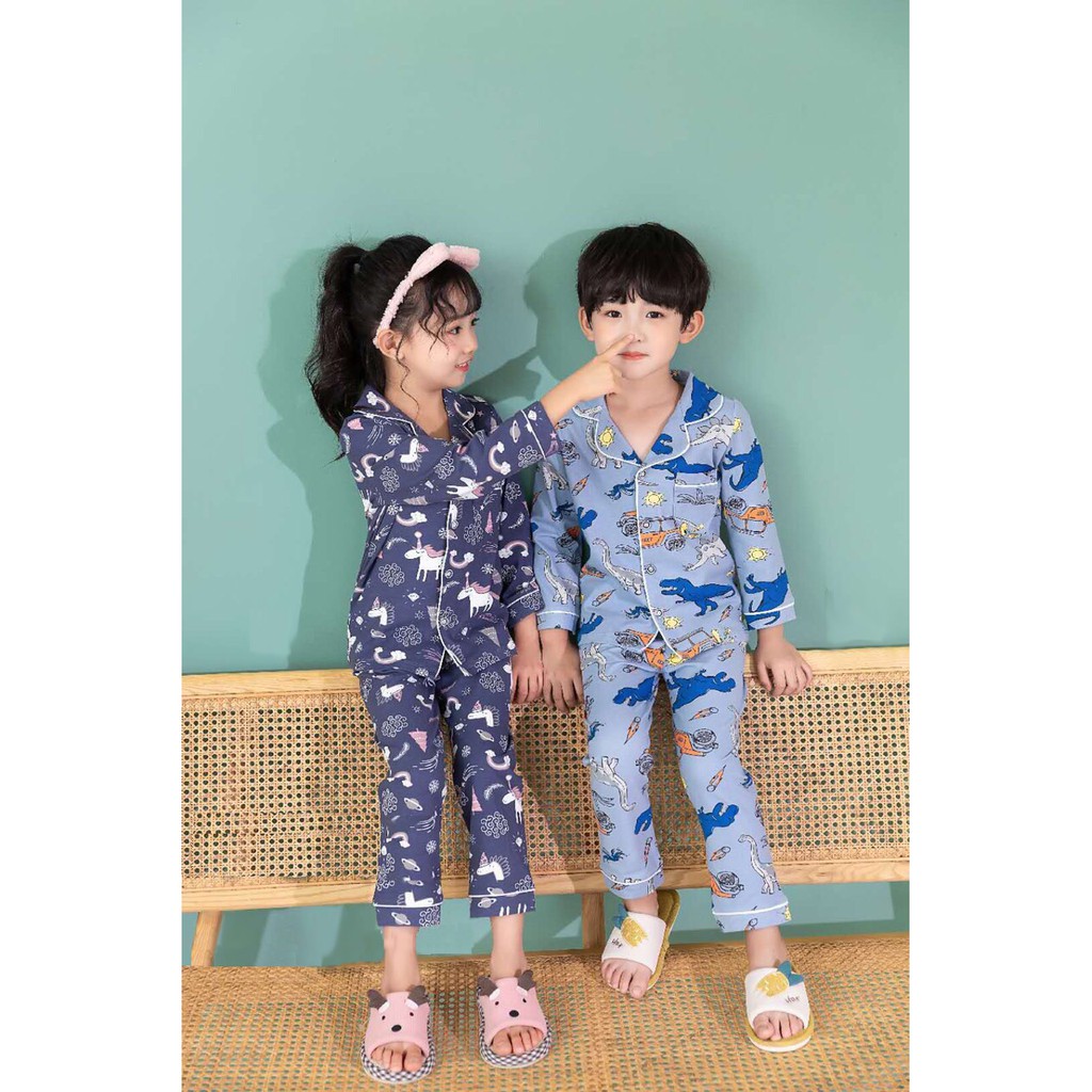 Bộ pijama dài bé trai xuất Hàn 10-23kg chú khủng long siêu kute