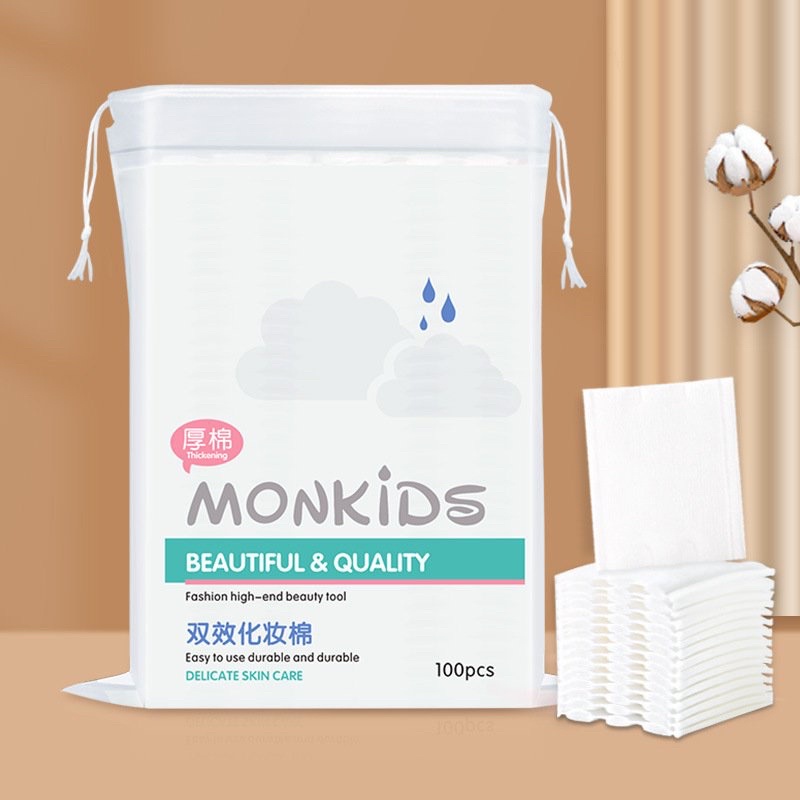 (Monkids giá tốt ) Bông tẩy trang Monkids cao cấp 3 lớp gói 100 miếng, 100% cotton bông tự nhiên