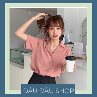 Áo sơ mi nữ cộc tay đậu đậu shop áo sơ mi công sở dáng suông chất lụa hàn nhiều màu