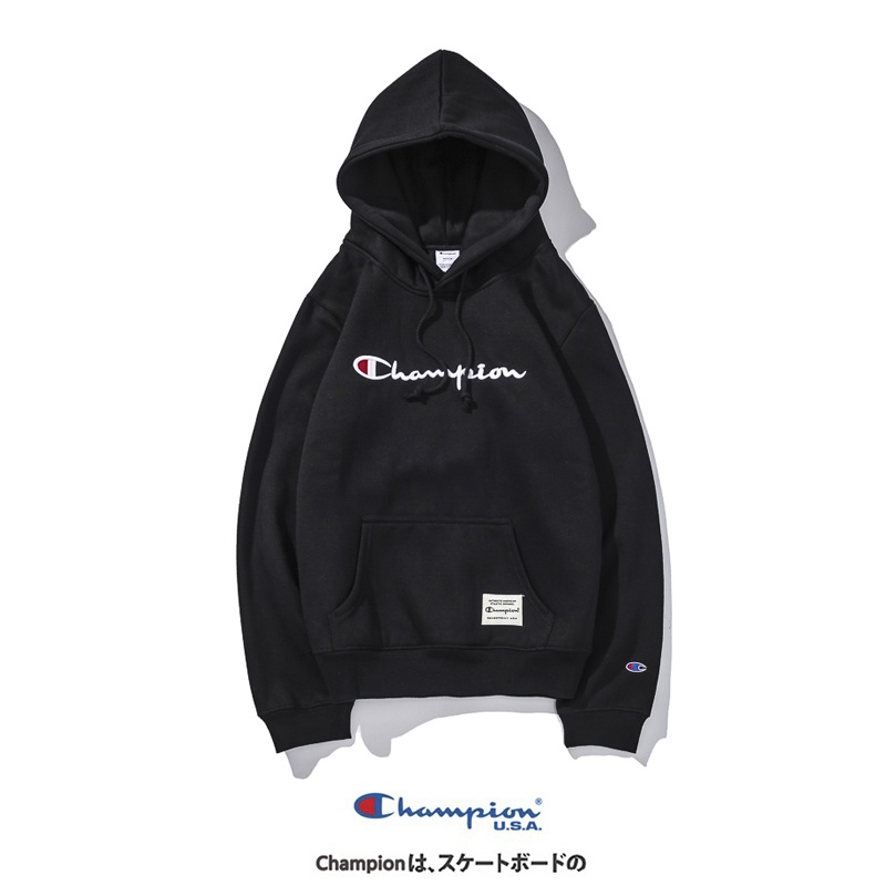 Áo hoodie cotton tay dài thêu logo chữ Cham-p-o-n Plus phong cách cổ điển cho nam và nữ