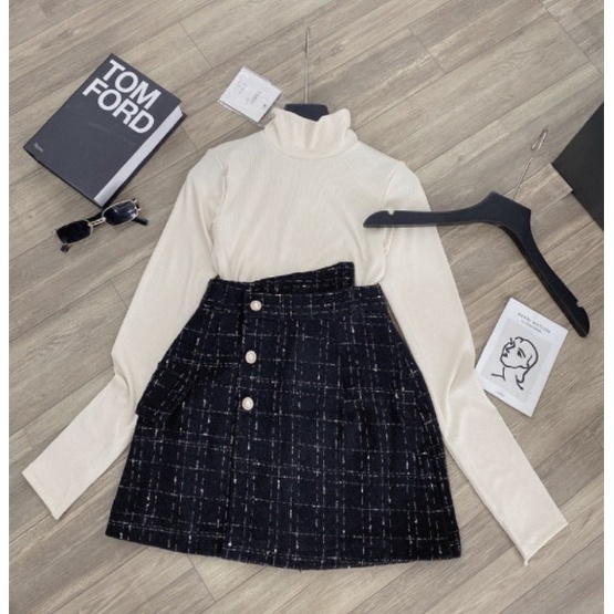 Chân váy dạ Tweed cạp lệch dáng chữ A | BigBuy360 - bigbuy360.vn