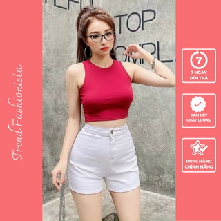 Quần đùi nữ mặc nhà kaki lật lai không túi lưng cao hàng chuẩn shop