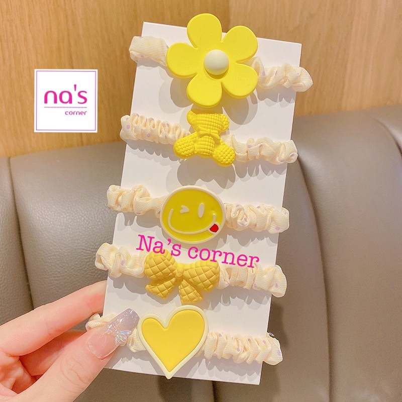 Combo 5 sợi thun cột tóc vải chun buộc nhiều màu dễ thương