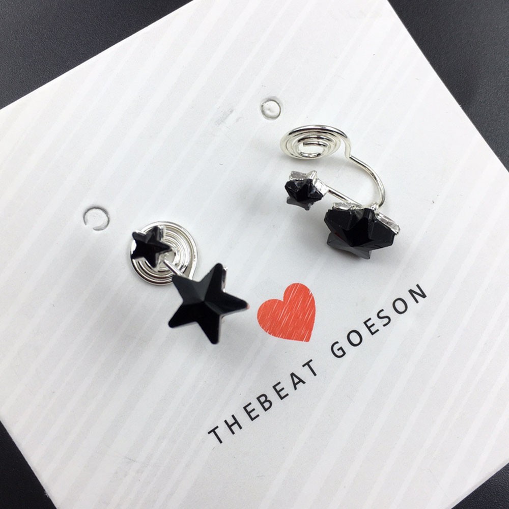 Khuyên Tai Kẹp Vành Tai Không Xỏ Lỗ Hình Ngôi Sao Đính Pha Lê Màu Đen Cho Nữ