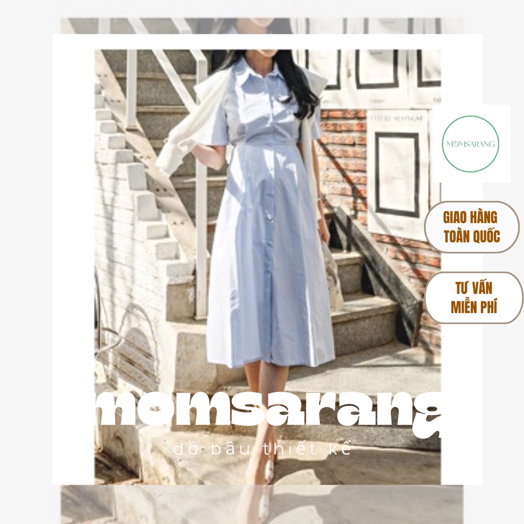Váy bầu công sở mùa hè Momsarang váy bầu sơ mi thanh lịch trẻ trung thiết kế độc quyền đủ size – H026