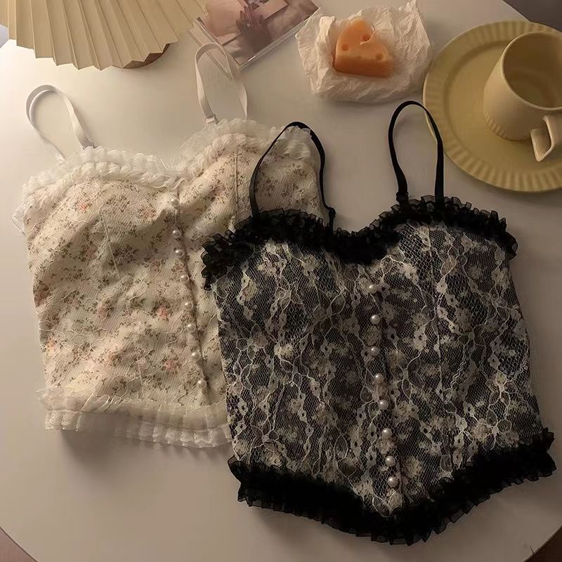 Áo ống ngắn hai dây phối ren chất lượng cao cho nữ