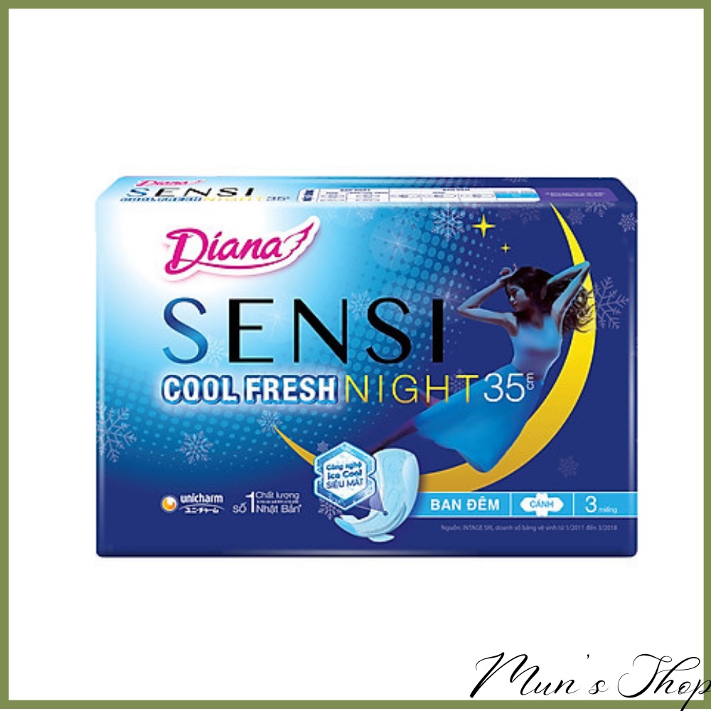 Băng vệ sinh Diana Ban Đêm Sensi Cool Fresh Night - BVS ban đêm  35cm 3 Miếng 1 gói