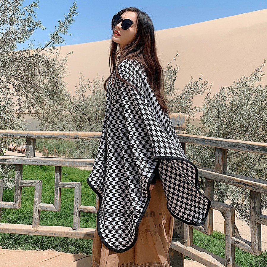 [Nowship2h] Khăn Choàng Quàng Cổ (Khăn Cashmere) Len Cao Cấp Họa Tiết Houndstooth Viền Đen Thời Trang Thu Đông - Mã LN12