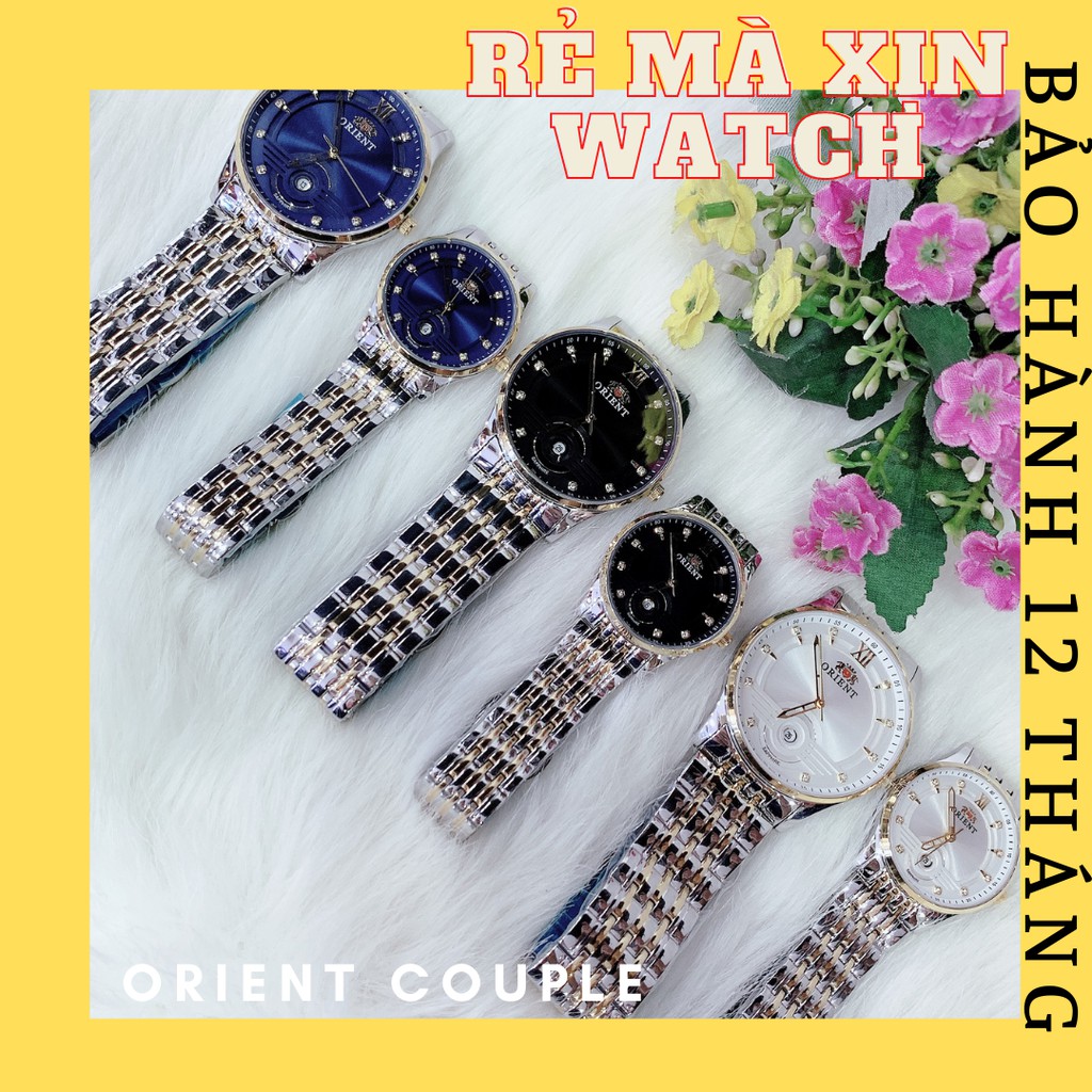ĐỒNG HỒ CẶP ĐÔI NAM NỮ ORIENT DÂY THÉP , MẶT ĐÍNH HẠT , SIZE 30,38MM