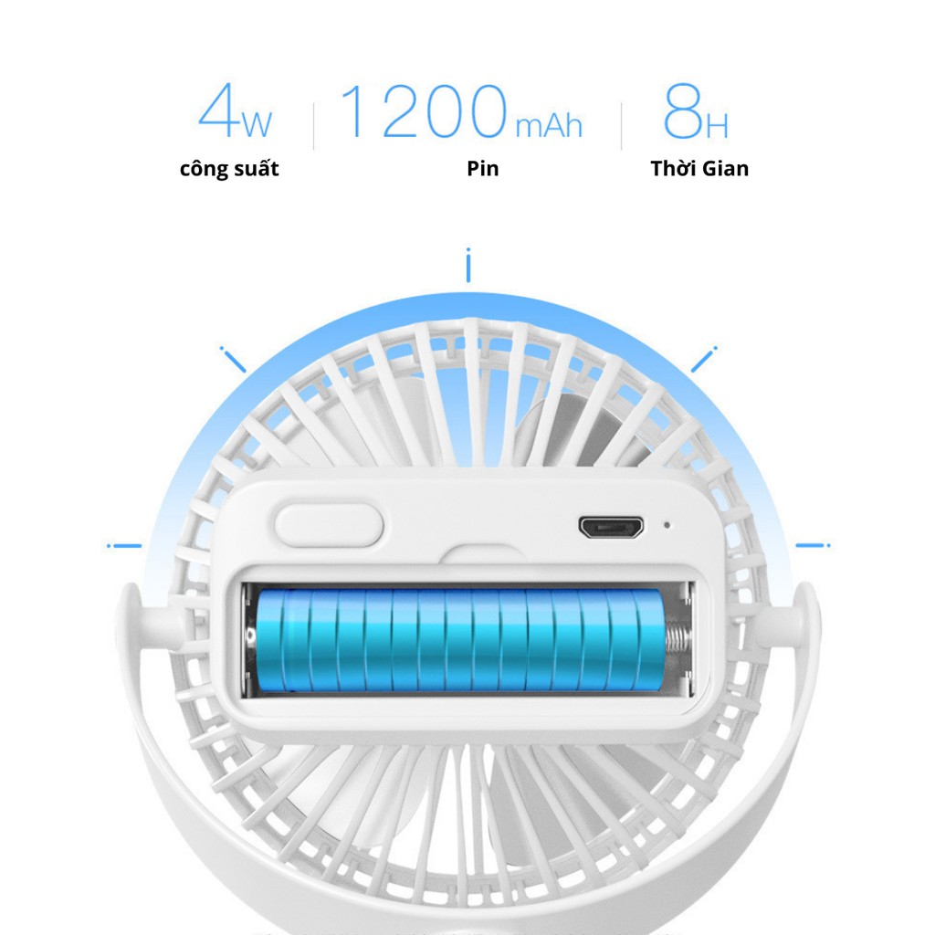 Quạt Mini | Quạt Kẹp Bàn Thích hợp cho dân Văn Phòng, Xoay 360 độ, Kẹp chắc chắn – Siêu Mát - Quạt tích điện mini