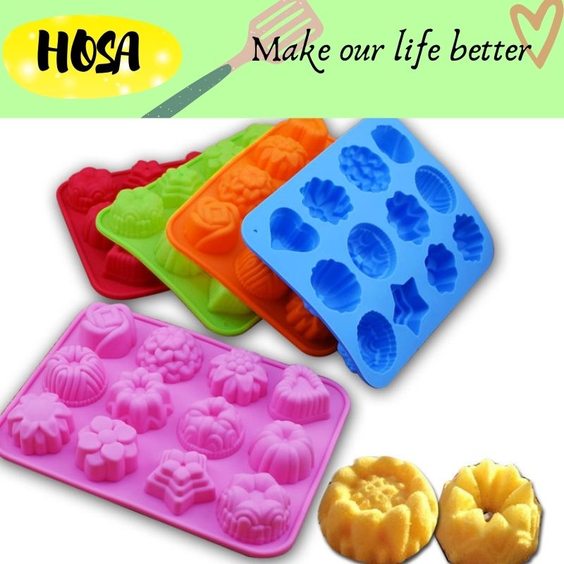 12 CUP FLOWERS, KHUÔN 12 BÔNG HOA LÀM BÁNH, RAU CÂU TIỆN DỤNG, KHUÔN BÁNH SILICONE