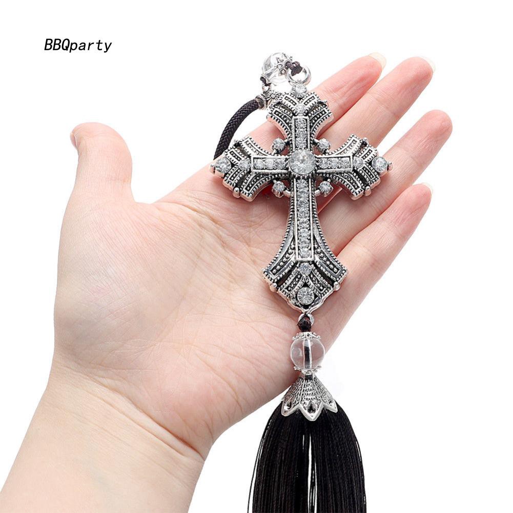 Dây Treo Trang Trí Gương Chiếu Hậu Xe Hơi Hình Chúa Jesus Thánh Giá Bằng Đá Thạch Anh