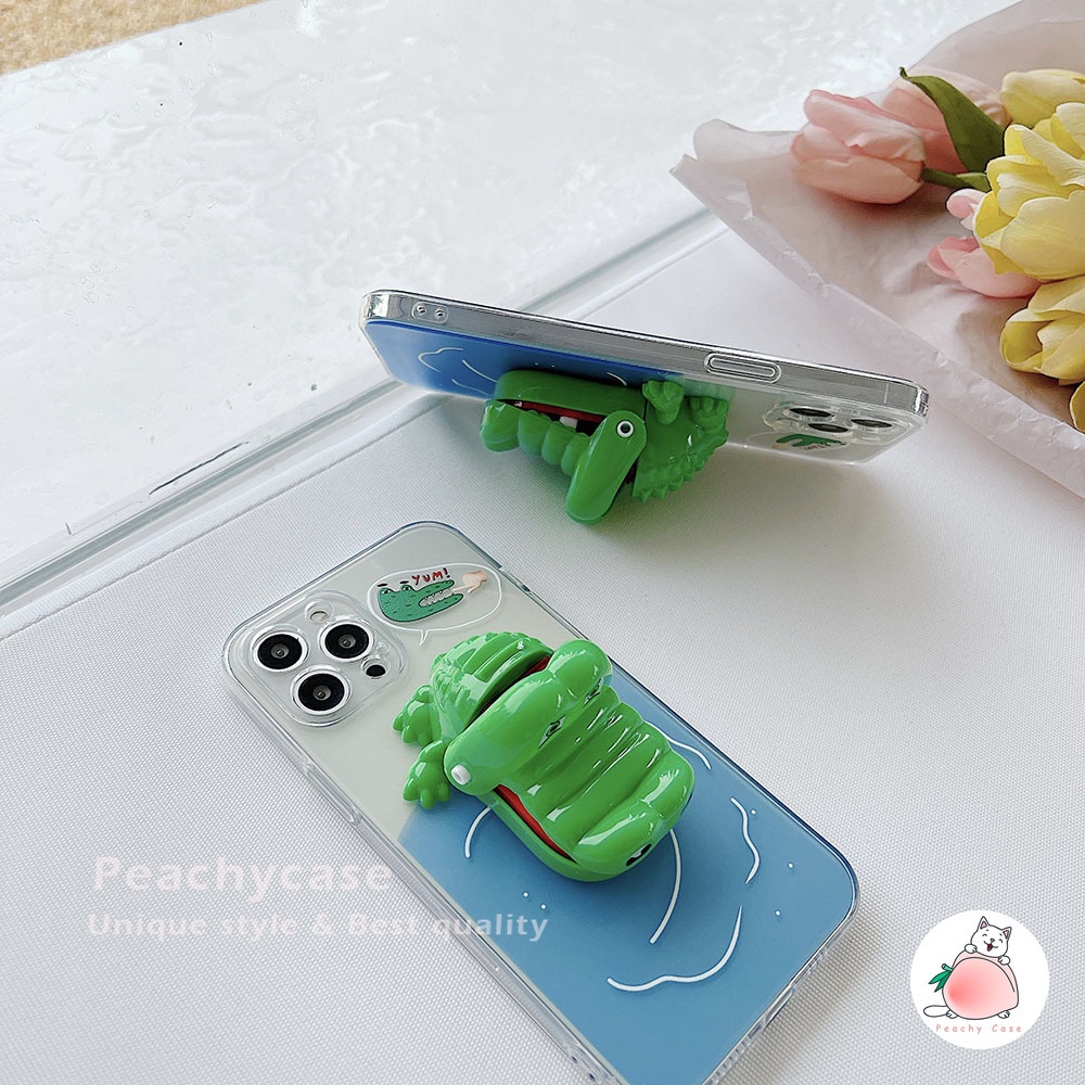 Ốp điện thoại TPU có giá đỡ hình cá sấu vui nhộn thích hợp cho Apple iPhone 13 11 12 Pro Max X Xs Max Xr Xsmax 7 8 Plus