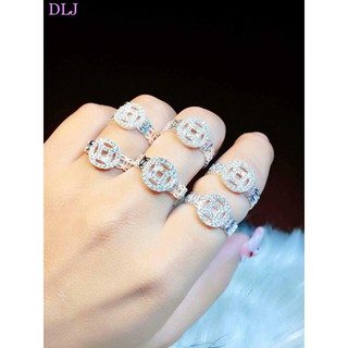 Nhẫn kim tiền đính đá bạc ta