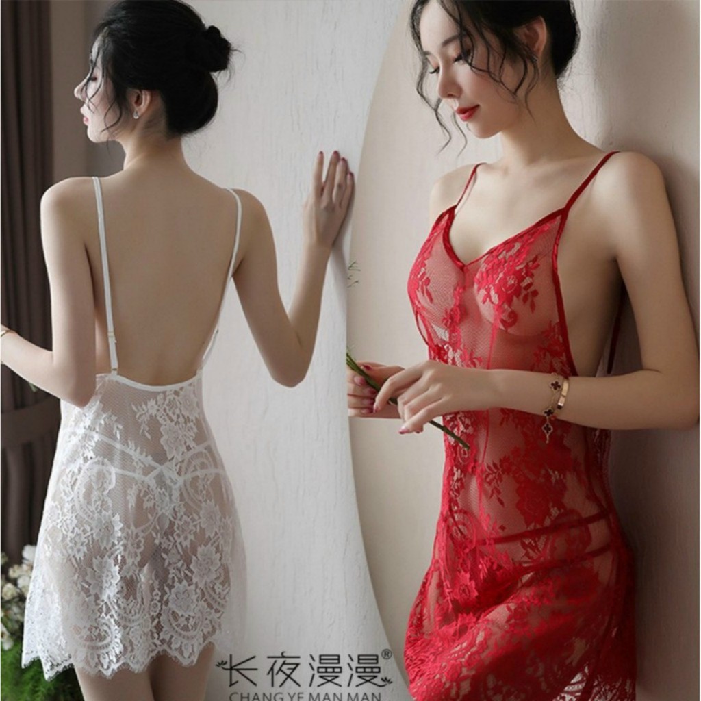 Váy Ngủ / Đầm Ngủ Ren Hoa Xuyên Thấu 5151 Cổ V Hở Lưng Cao Cấp ( Tặng kèm chip lọt khe siêu xinh)