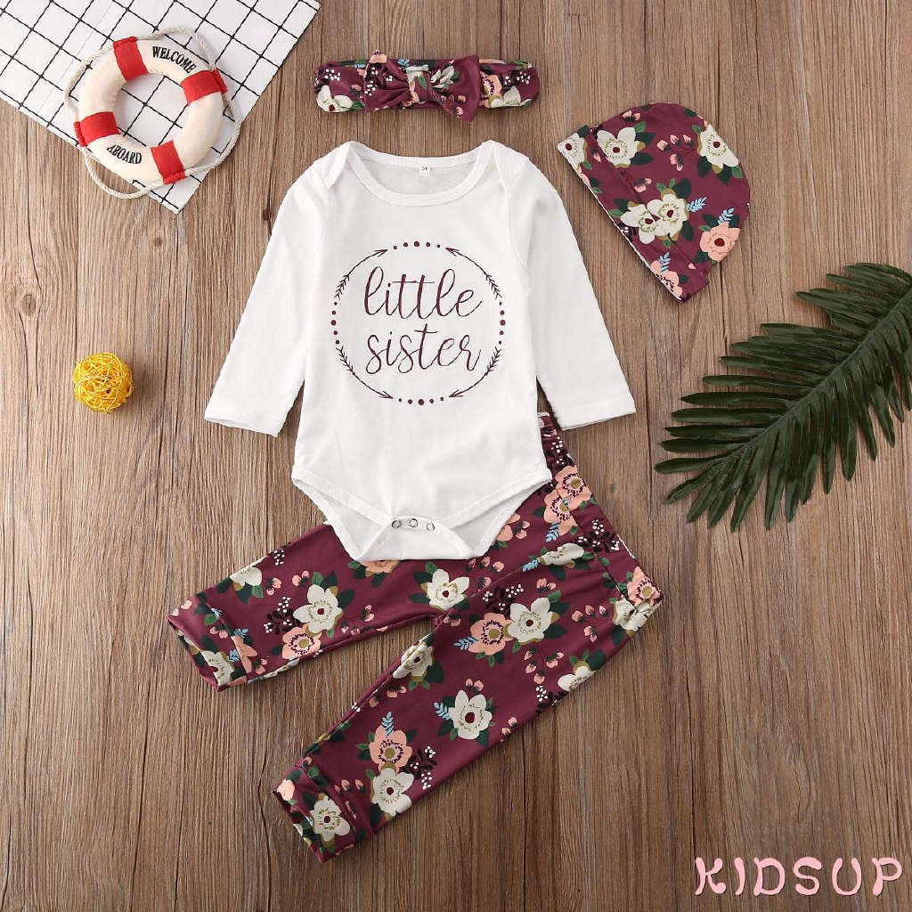 Set Jumpsuit Tay Dài + Quần Dài In Hoa Cho Bé Gái